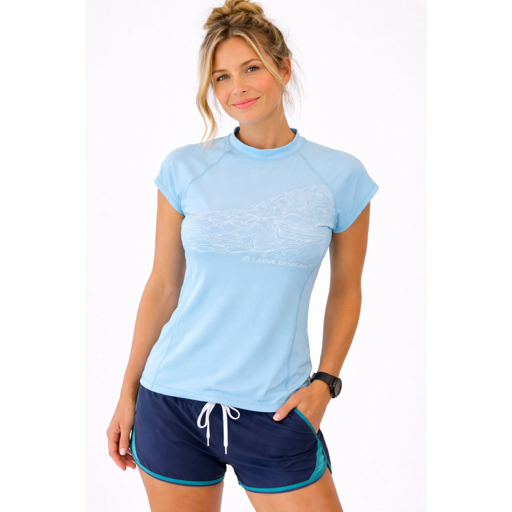 Carve Designs Large Performance Rash Guard Nylon Spandex Blue Surf Swim Top - Picture 2 of 8